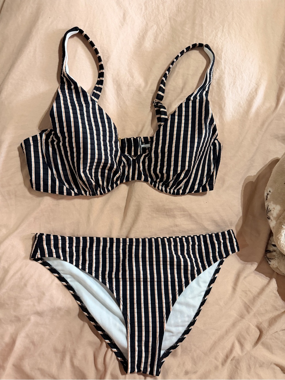 Striped Black and White Bikini Set 36DD / M